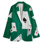 Falling Poker Cards Print Women's Cotton Blazer