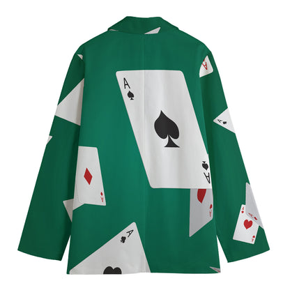 Falling Poker Cards Print Women's Cotton Blazer