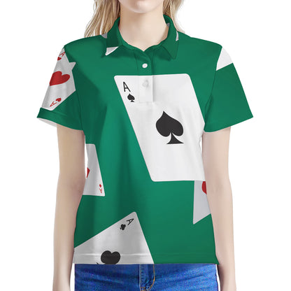 Falling Poker Cards Print Women's Polo Shirt