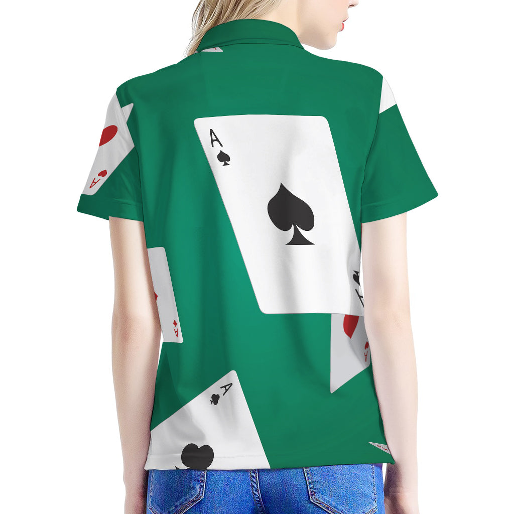 Falling Poker Cards Print Women's Polo Shirt