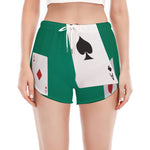 Falling Poker Cards Print Women's Split Running Shorts