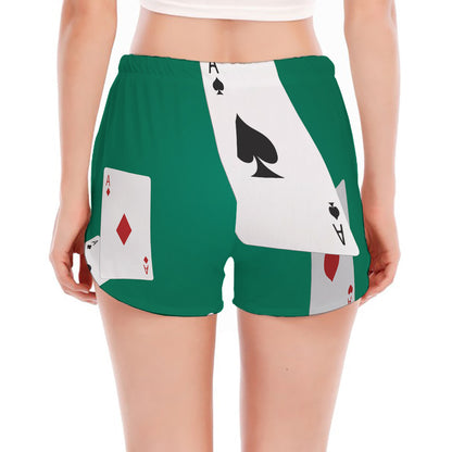 Falling Poker Cards Print Women's Split Running Shorts