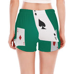 Falling Poker Cards Print Women's Split Running Shorts