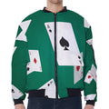 Falling Poker Cards Print Zip Sleeve Bomber Jacket