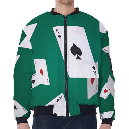 Falling Poker Cards Print Zip Sleeve Bomber Jacket