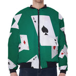Falling Poker Cards Print Zip Sleeve Bomber Jacket