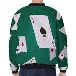 Falling Poker Cards Print Zip Sleeve Bomber Jacket