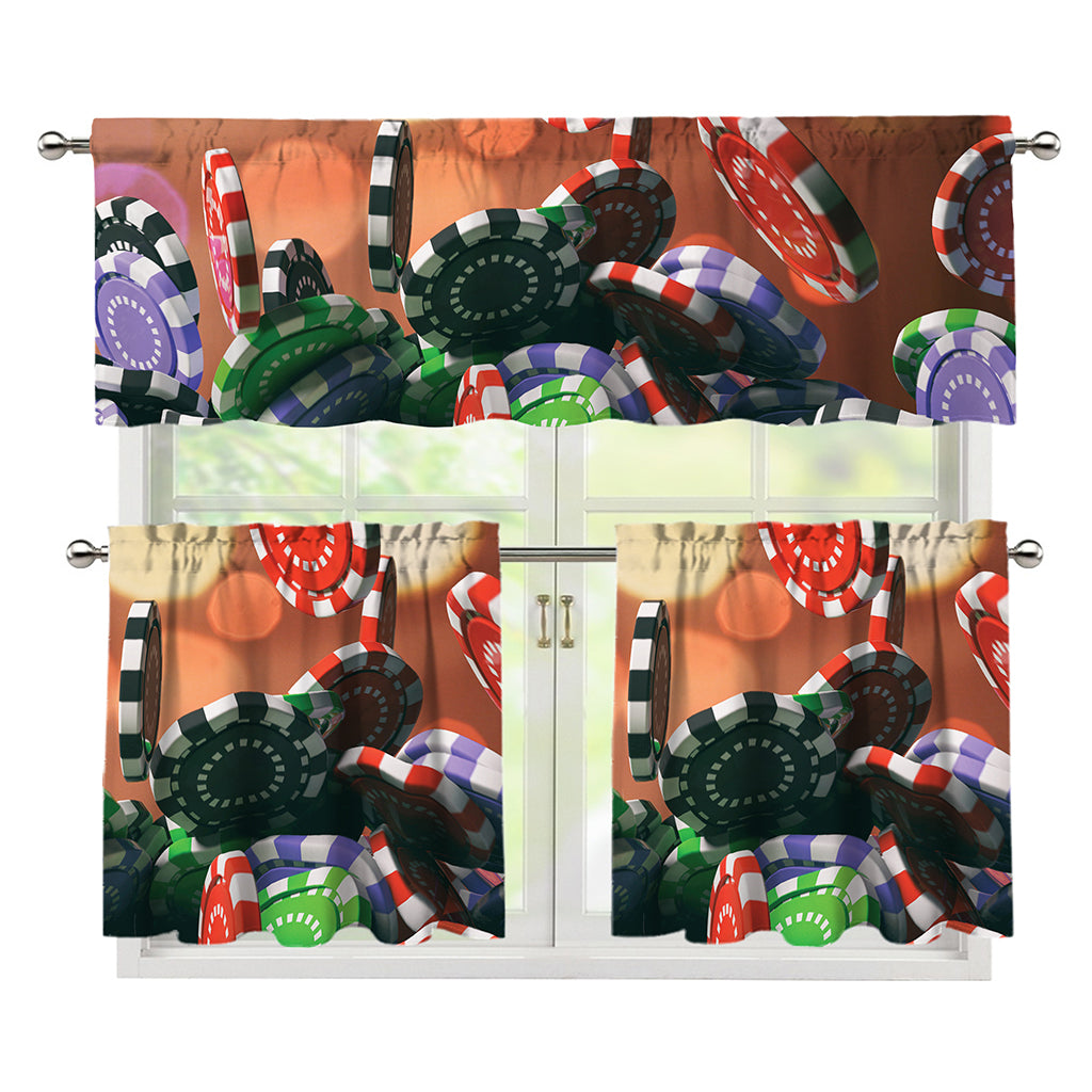 Falling Poker Chips Print 3 Piece Kitchen Curtains