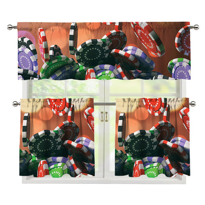 Falling Poker Chips Print 3 Piece Kitchen Curtains