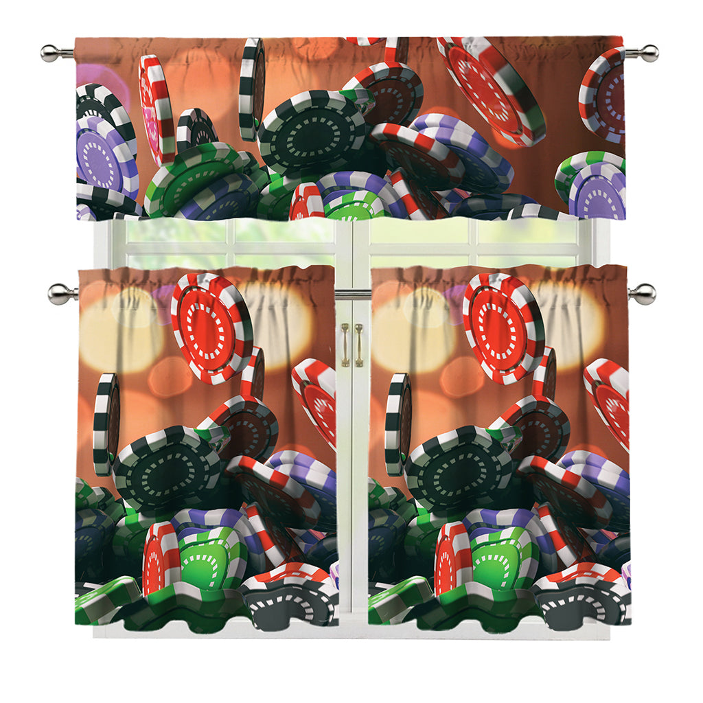 Falling Poker Chips Print 3 Piece Kitchen Curtains