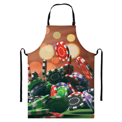 Falling Poker Chips Print Bib Apron With Pocket