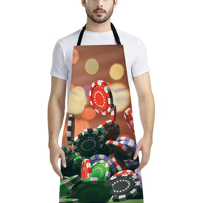 Falling Poker Chips Print Bib Apron With Pocket