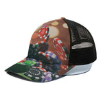 Falling Poker Chips Print Black Mesh Trucker Cap