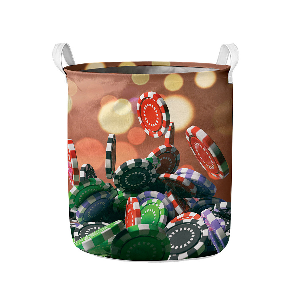 Falling Poker Chips Print Collapsible Laundry Basket