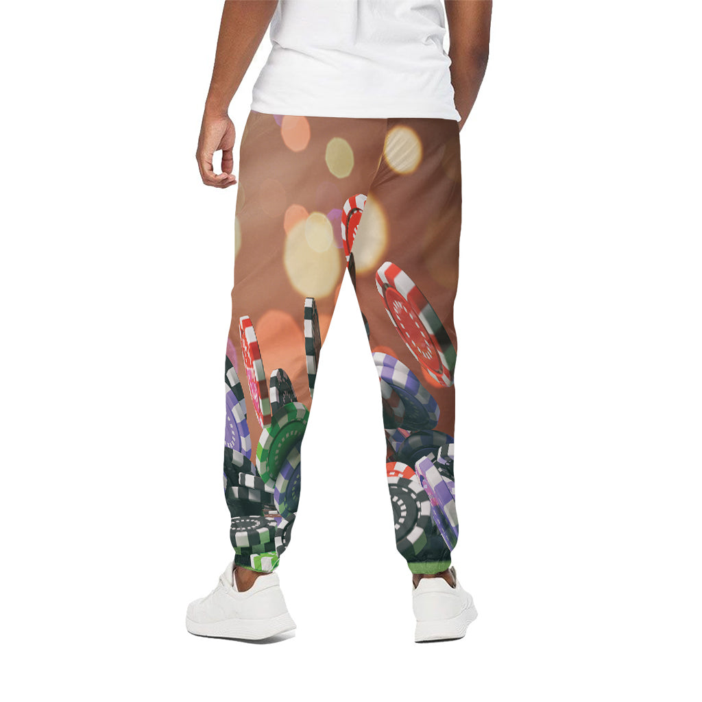 Falling Poker Chips Print Cotton Pants