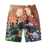 Falling Poker Chips Print Cotton Shorts