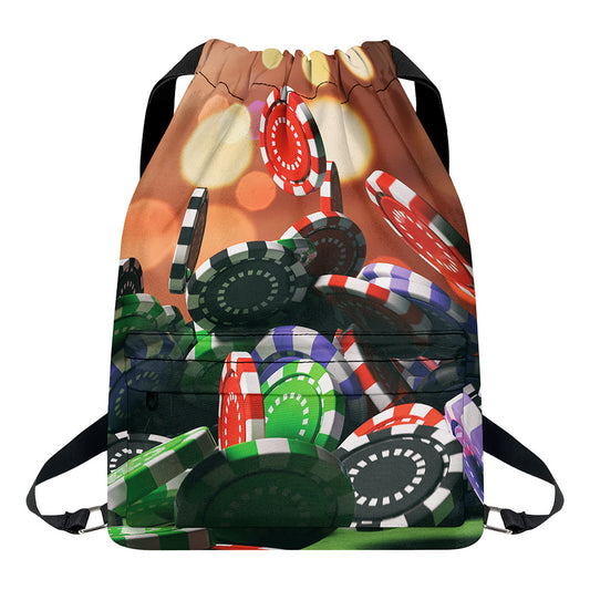 Falling Poker Chips Print Drawstring Backpack