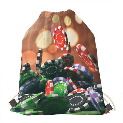 Falling Poker Chips Print Drawstring Bag