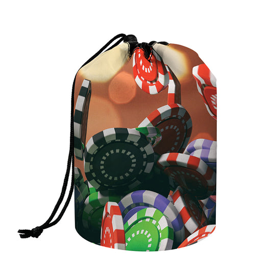 Falling Poker Chips Print Drawstring Makeup Bag