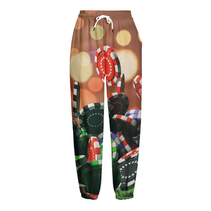 Falling Poker Chips Print Fleece Lined Knit Pants