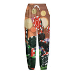 Falling Poker Chips Print Fleece Lined Knit Pants