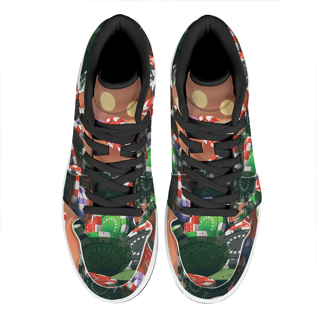Falling Poker Chips Print High Top Leather Sneakers