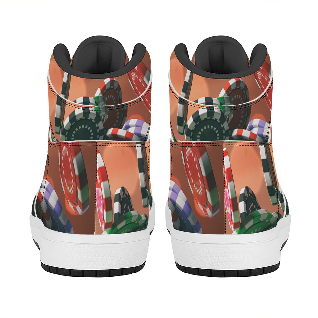 Falling Poker Chips Print High Top Leather Sneakers