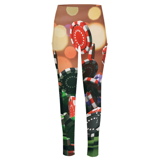 Falling Poker Chips Print High-Waisted Pocket Leggings