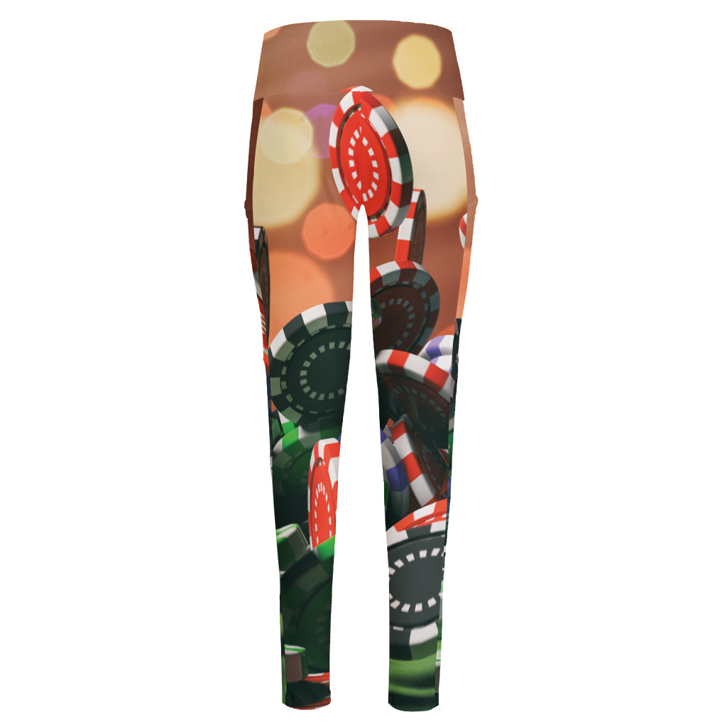 Falling Poker Chips Print High-Waisted Pocket Leggings