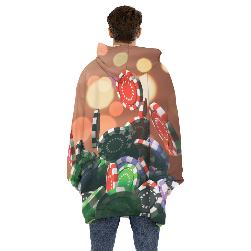 Falling Poker Chips Print Hoodie Blanket