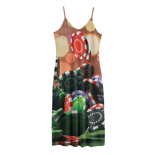 Falling Poker Chips Print Jersey Midi Cami Dress