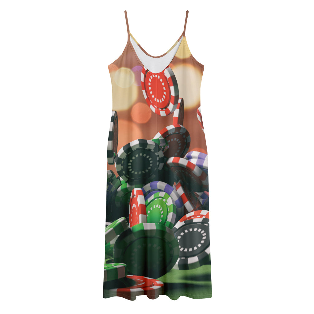 Falling Poker Chips Print Jersey Midi Cami Dress