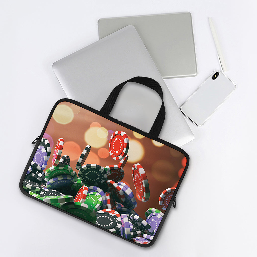 Falling Poker Chips Print Laptop Sleeve With Handle