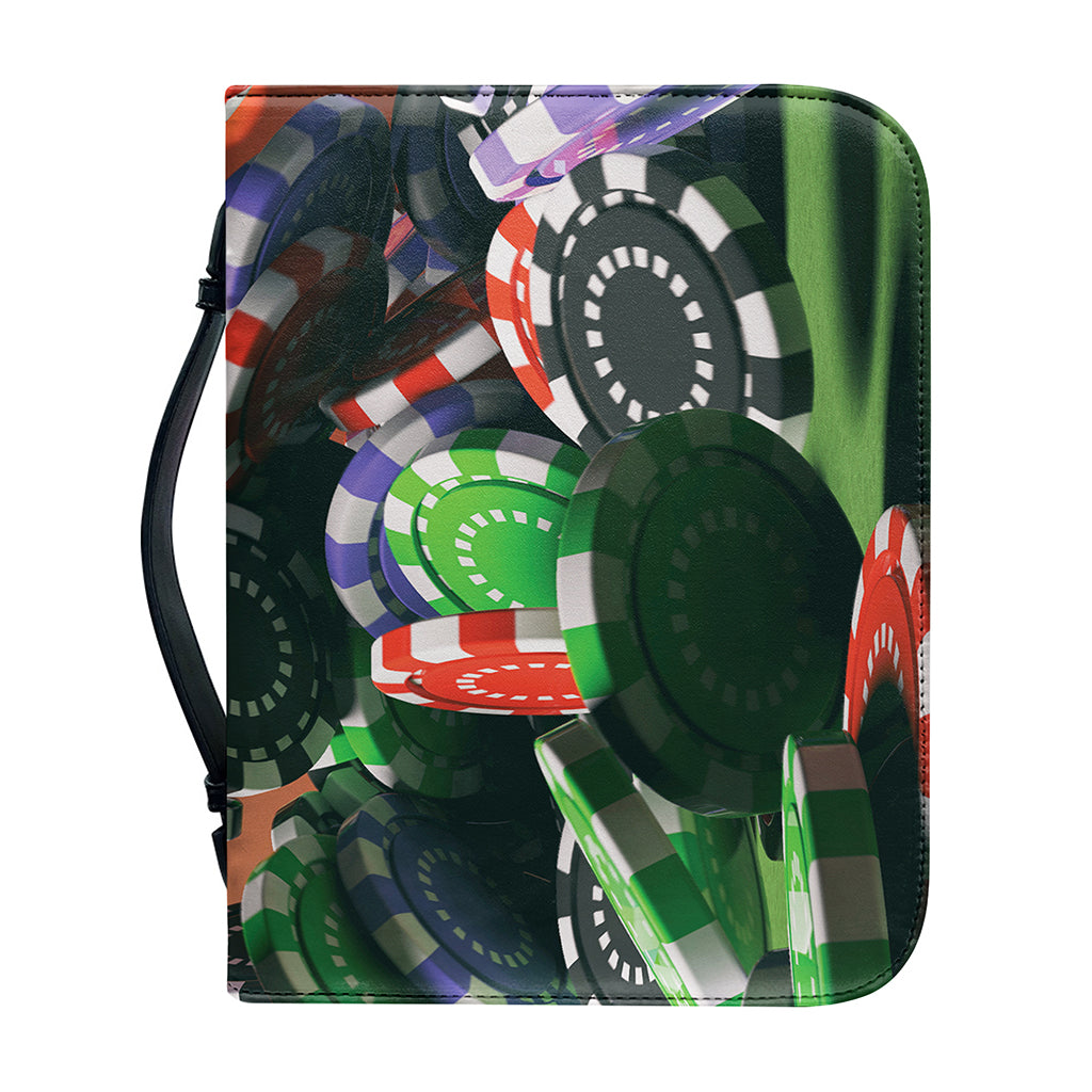 Falling Poker Chips Print Leather Bible Cover
