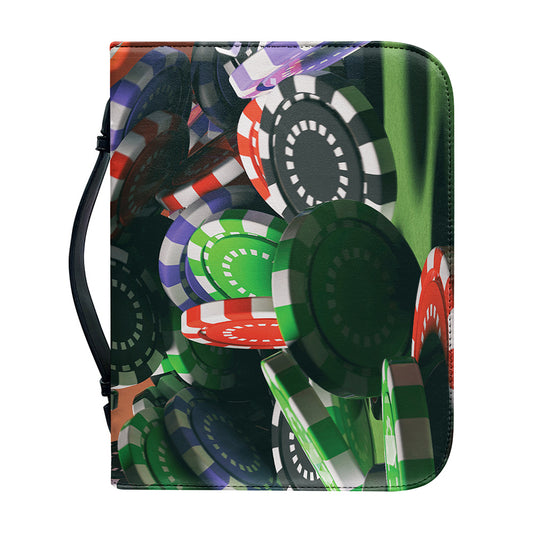 Falling Poker Chips Print Leather Bible Cover