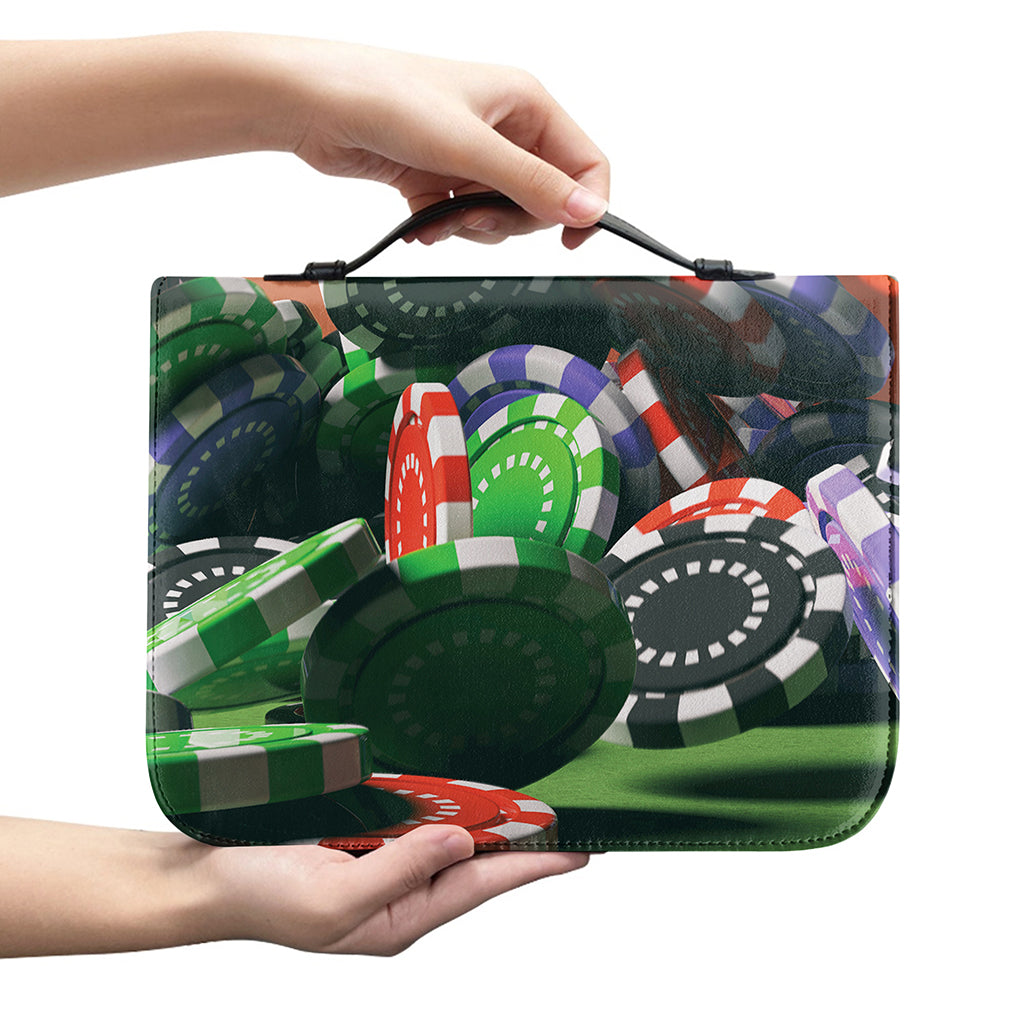 Falling Poker Chips Print Leather Bible Cover
