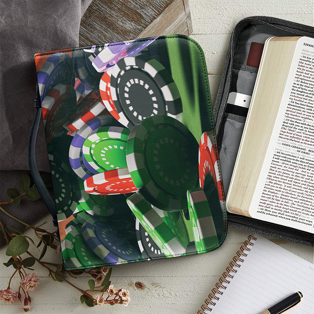 Falling Poker Chips Print Leather Bible Cover