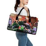Falling Poker Chips Print Leather Duffle Bag