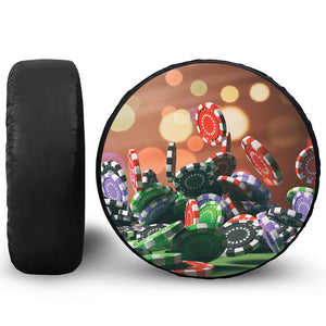 Falling Poker Chips Print Leather Spare Tire Cover