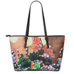 Falling Poker Chips Print Leather Tote Bag
