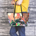 Falling Poker Chips Print Leather Tote Bag