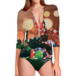 Falling Poker Chips Print Long Sleeve Swimsuit