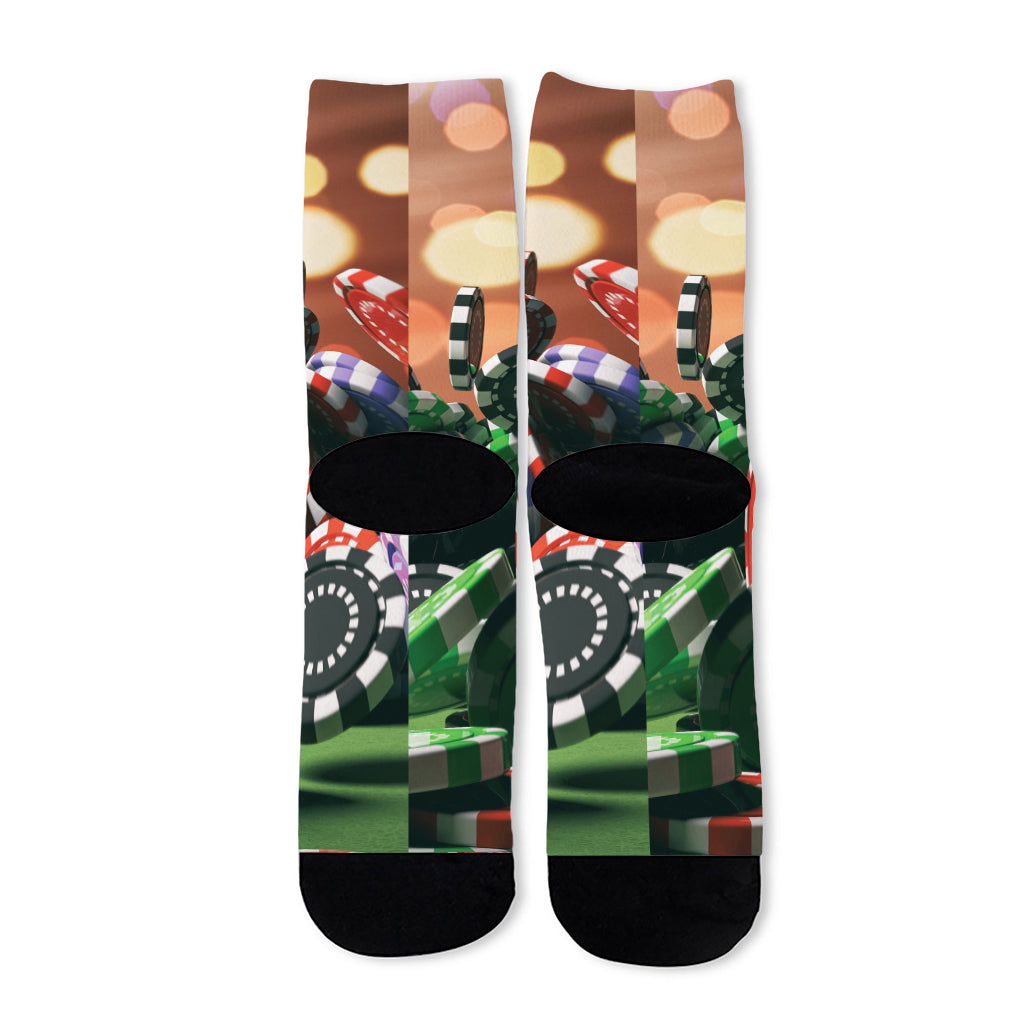 Falling Poker Chips Print Long Socks