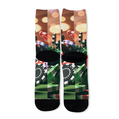 Falling Poker Chips Print Long Socks