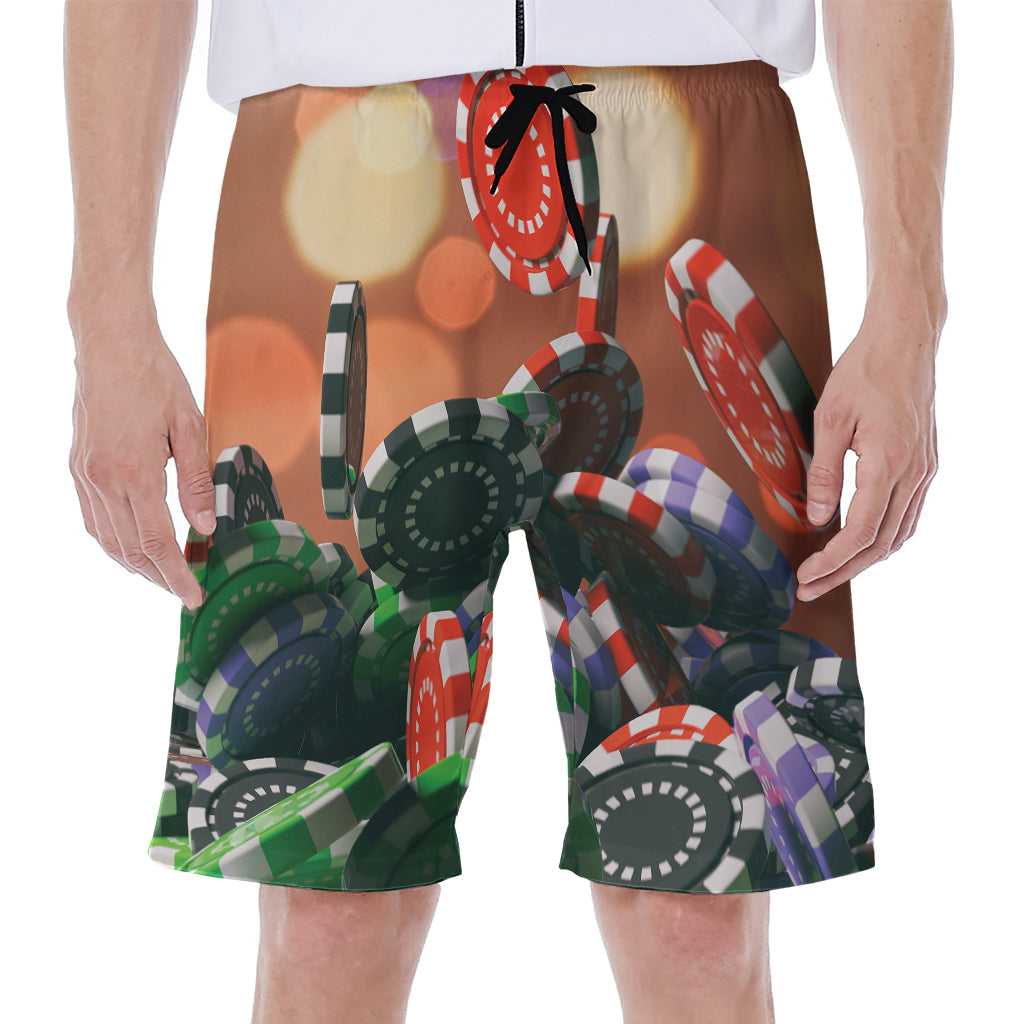Falling Poker Chips Print Men's Beach Shorts