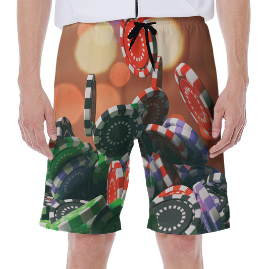 Falling Poker Chips Print Men's Beach Shorts