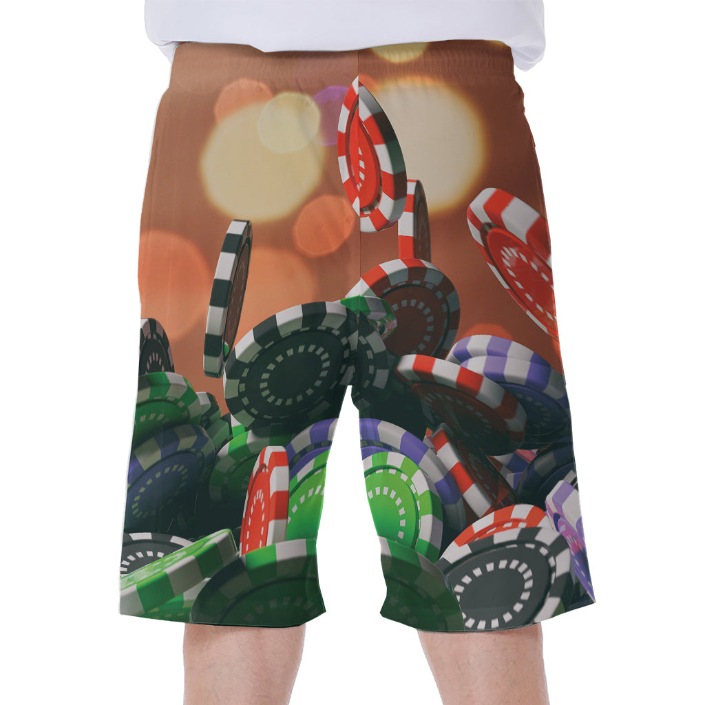Falling Poker Chips Print Men's Beach Shorts