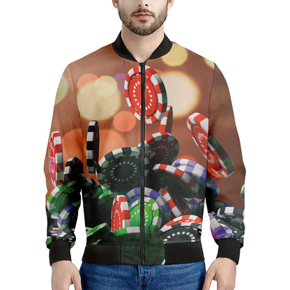 Falling Poker Chips Print Men's Bomber Jacket
