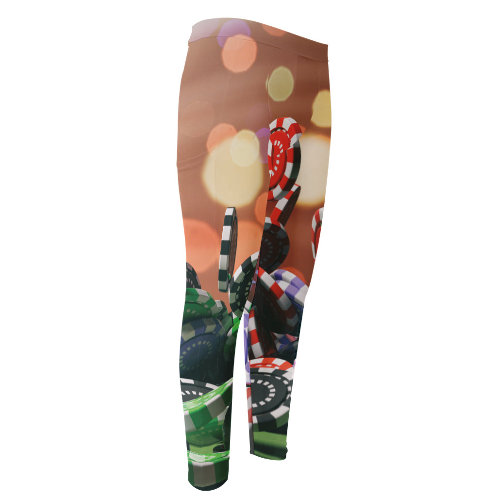 Falling Poker Chips Print Men's Compression Pants