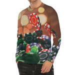 Falling Poker Chips Print Men's Long Sleeve Rash Guard